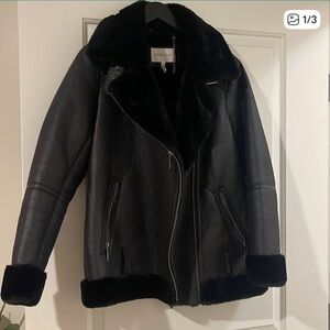 BCBGeneration Black Leather Jacket with Fur